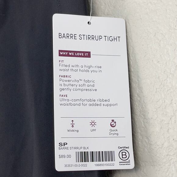 Athleta Barre Stirrup Tight Powervita Black‎ Size Small Petite Yoga Pilates NWT - Picture 5 of 16